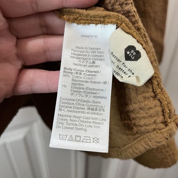 Madewell Shirt Tan Lightspun Peplum Open Tie Back Top Women Size S Oversize Boxy - Picture 6 of 11